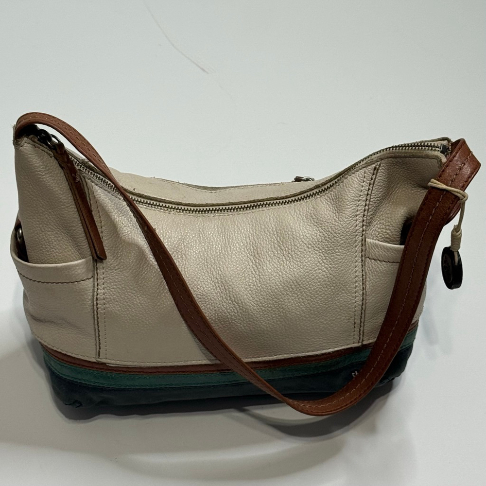 The Sak Kendra Cream Green Brown Leather Bohemian Hobo Shoulder Bag